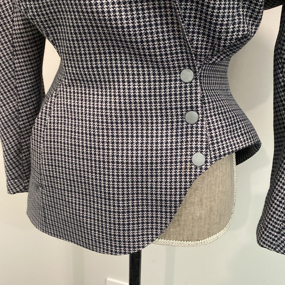 Thierry Mugler Asymmetrical Blazer Vintage Size 40  Sculptural Wool Houndstooth - Picture 6 of 16